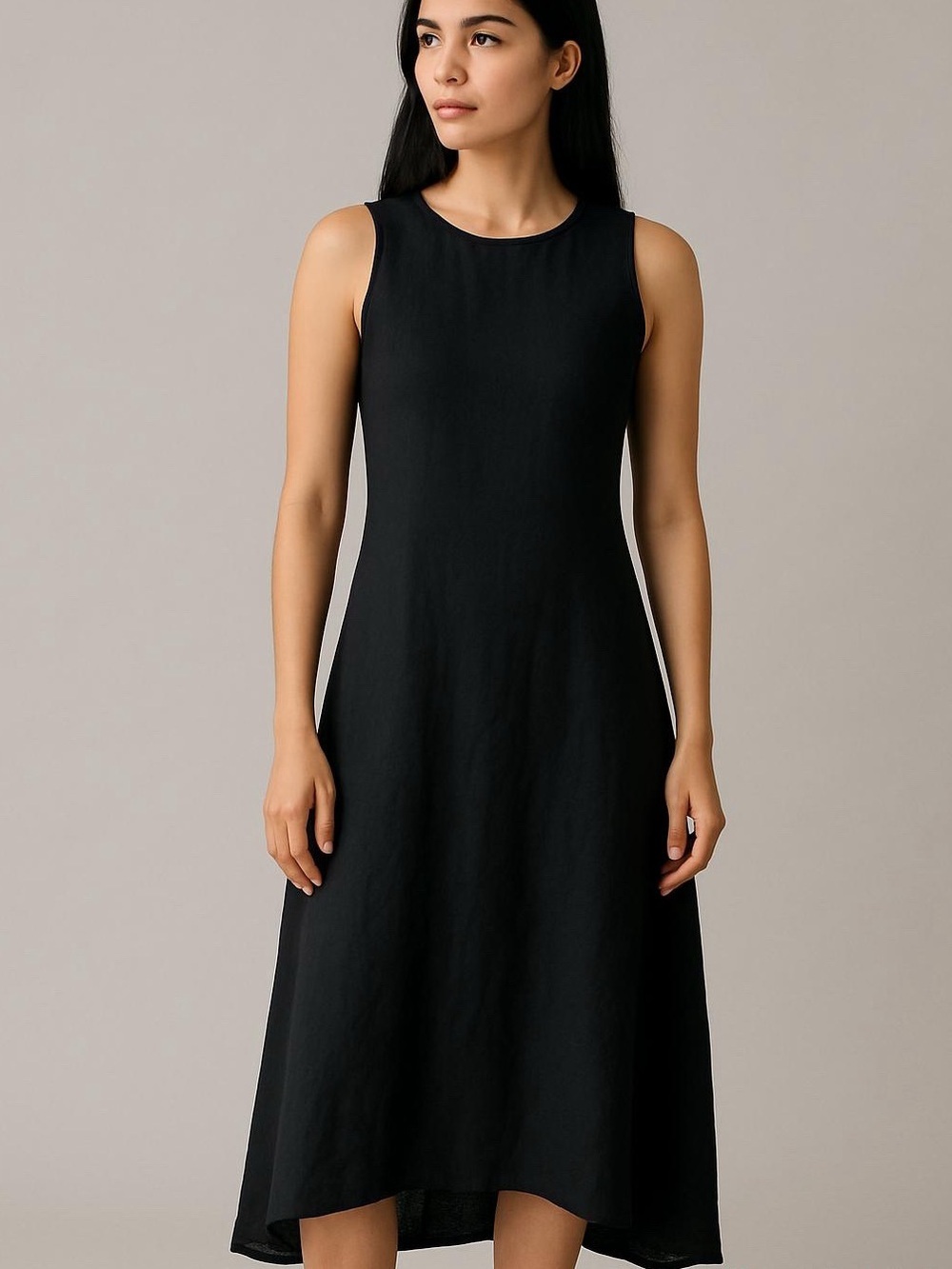 Tommy Bahama Black Sleeveless Linen A-Line Sleeveless Flowy Midi Dress - Sz S